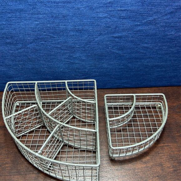 mDesign 2-Tier Corner Wire Storage Basket Silver Metal Organizer Space-Saving - Picture 4 of 5
